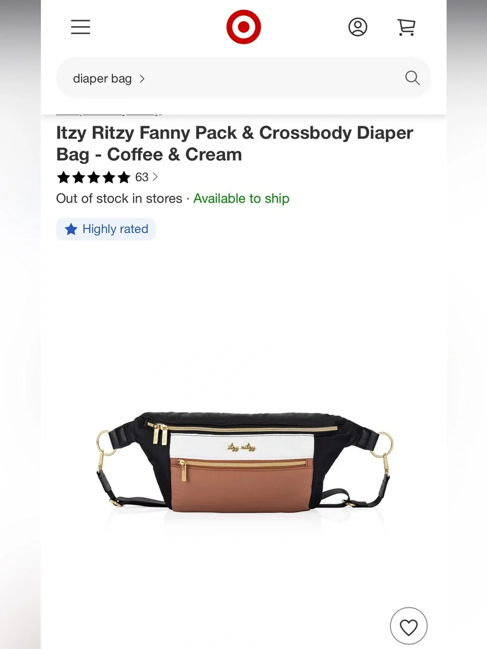 Itzy Ritzy Fanny Pack & Crossbody Diaper Bag - Coffee & Cream